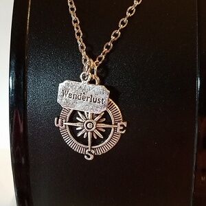 Wanderlust Compass Necklace 20" Silver Tone Travel